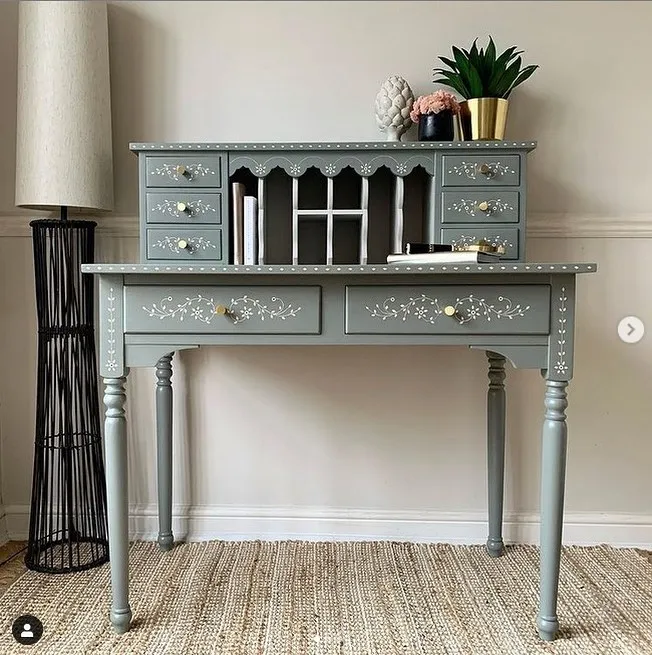 Antique table frame restored with matte gray paint