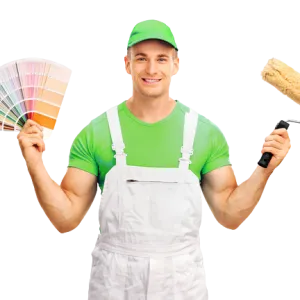 Painter with paint color in hand