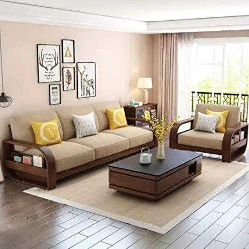 Slatted Back Wooden Sofa Set